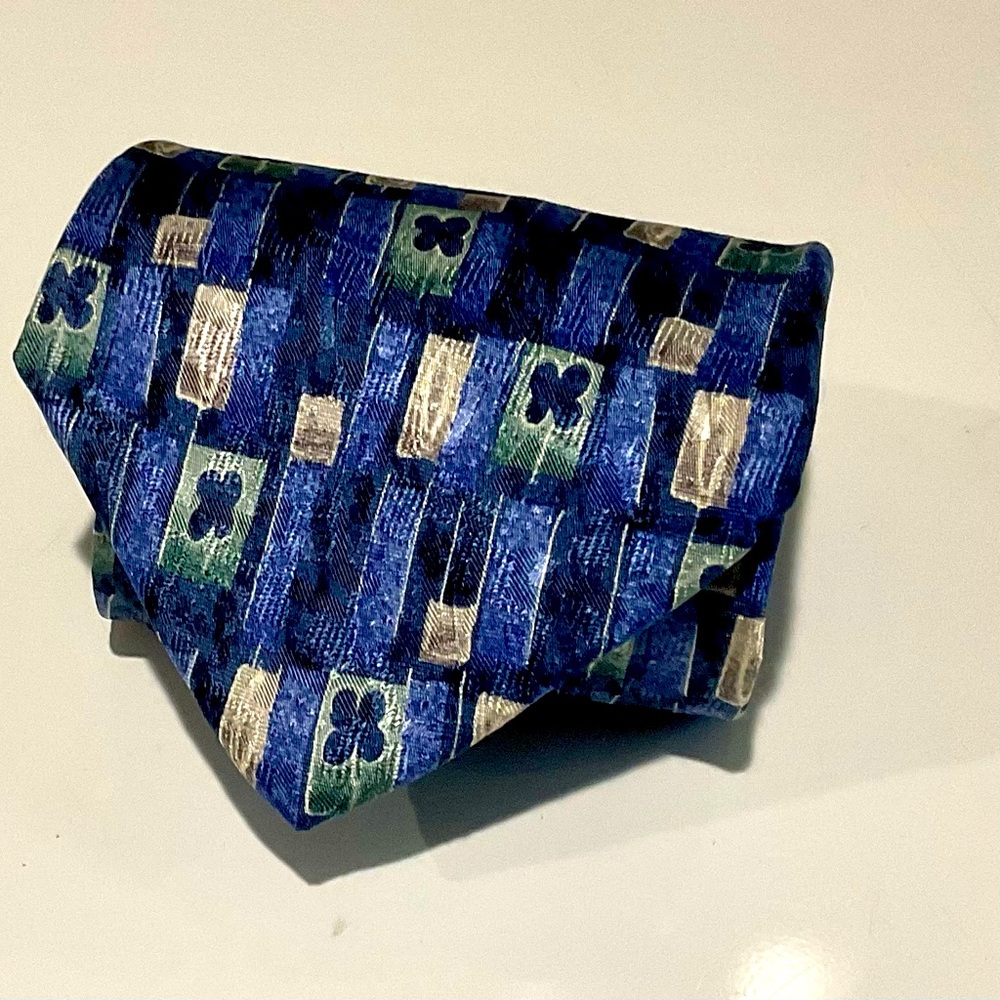 Blue Lucky Four Leaf Clover 100% Silk Tie/Vintage